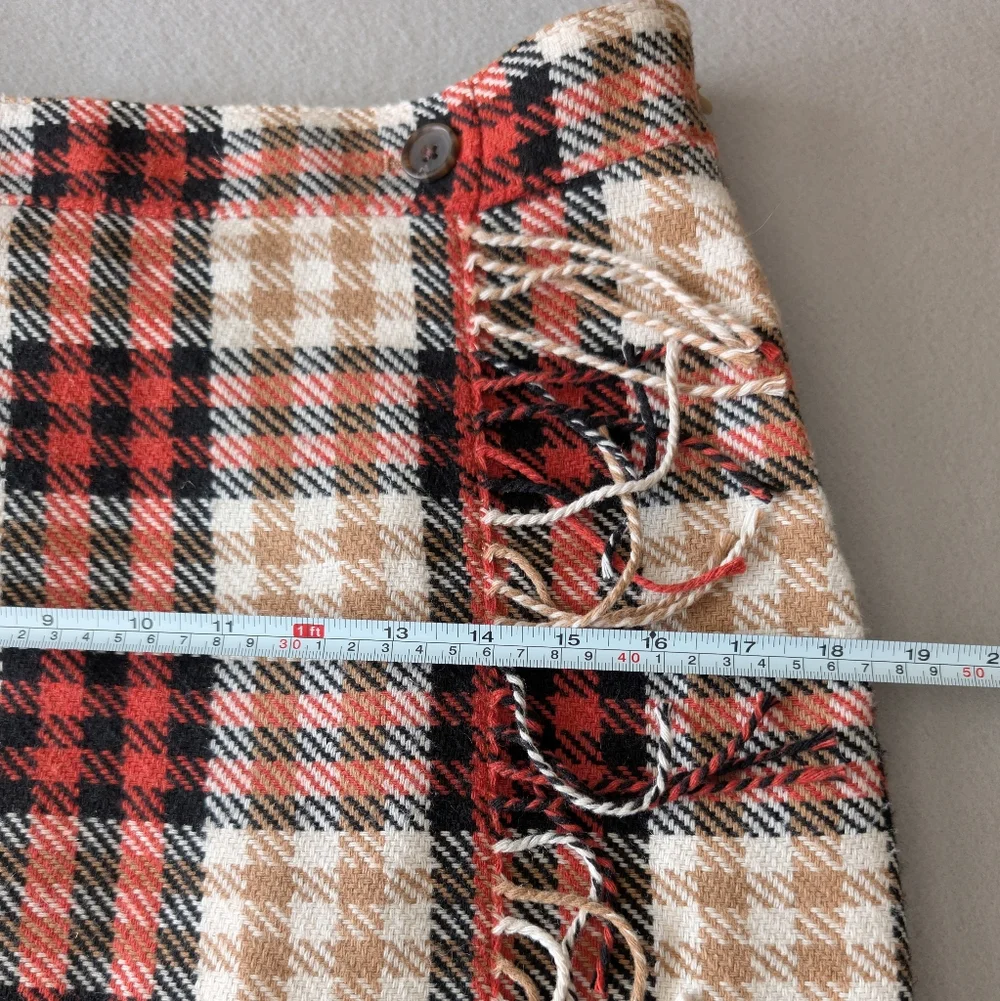 Talbots Wool Blend Faux Wrap Skirt Sz 6 Plaid Scottish Style Tartan Fringe